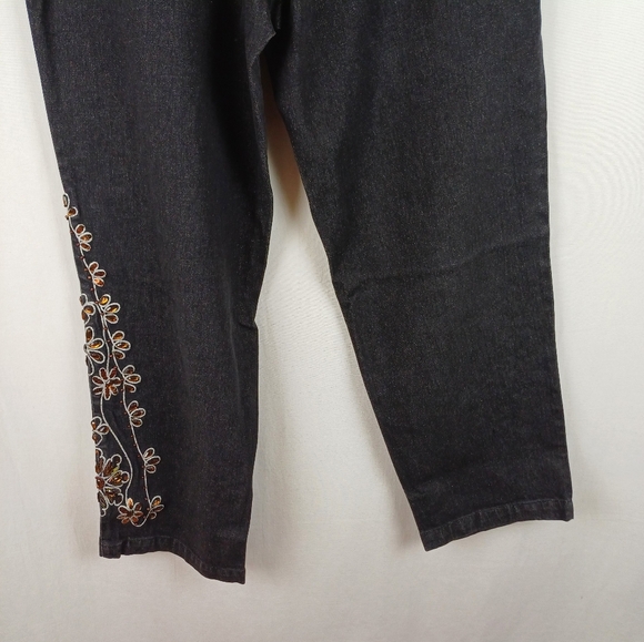 NWT Quacker Factory Bronze Stones and Metallic Floral Bootcut Jeans Black A16586 - Picture 8 of 8